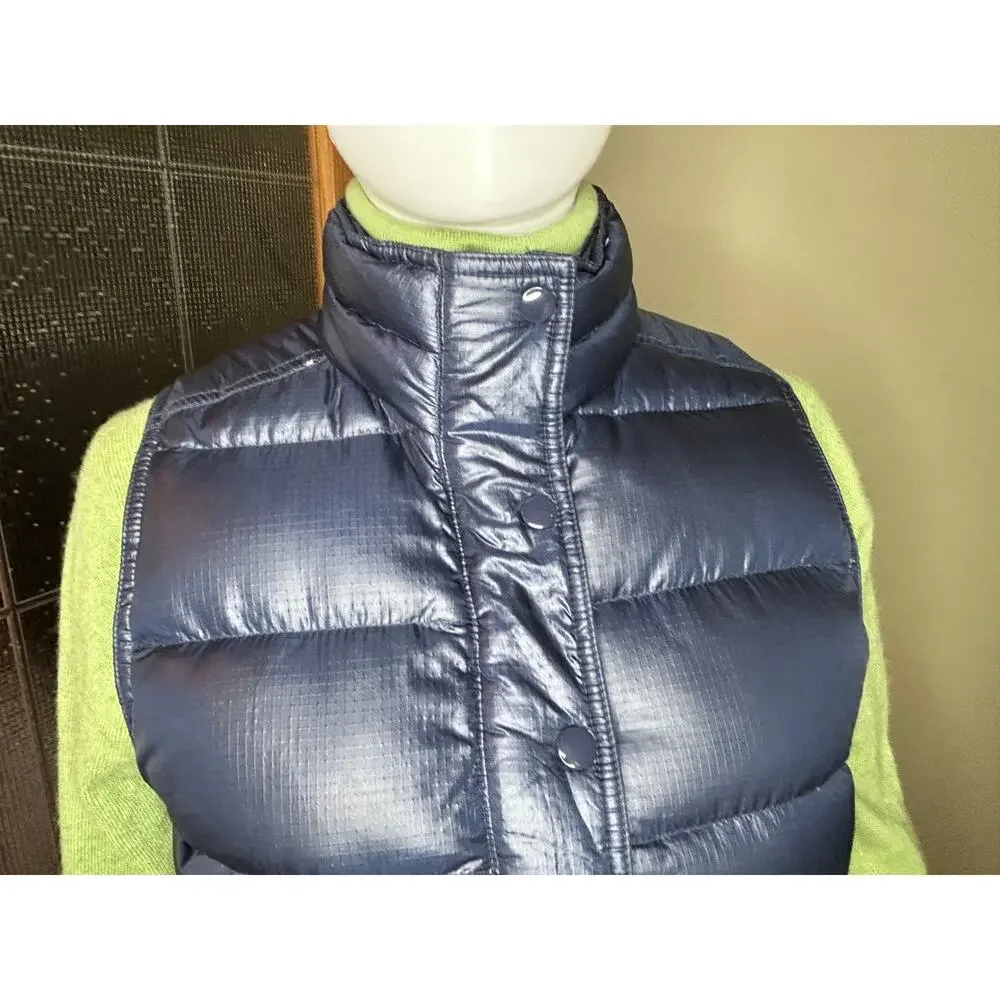 J. Crew Down Puffer Vest Shiny Navy Snap Up Zip Size Womens XS - Picture 5 of 11